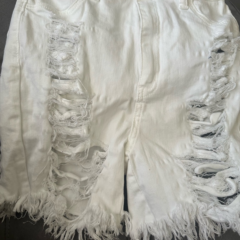 White Distressed Denim Shorts